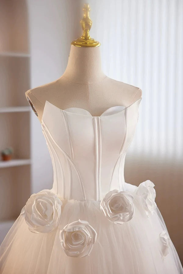 Wholesale Unique White Strapless Irregular Tulle Short Prom Dress White Party Dress